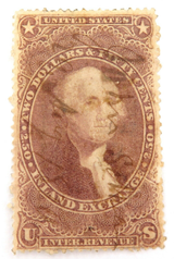 1862 - 1871 US $2.50 INLAND EXCHANGE REVENUE STAMP. HANDWRITTEN CANCEL.