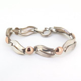Vintage Handmade 950 Sterling Silver & 18ct Gold Bracelet 13.6g Length 18.5 cm