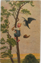 EARLY 1900s RUSSIAN EMBOSSED COMICAL POSTCARD BY DEGI. RAVEN MOTHER NO 925