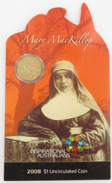 2008 MARY MacKILLOP $1 UNC. SCARCE / COLLECTABLE ON ORIGINAL CARD.