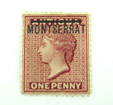 MONTSERRAT 1876 MINT QV ONE PENNY 1d MH HIGH GRADE STAMP. NICE !!