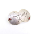 Handmade Satin Finish Sterling Silver Aztec Style Carnelian Disc Earrings 10.6g