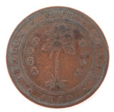 CEYLON 1870 5 CENTS. NICE GRADE / LARGE COIN.
