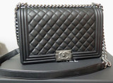 2019 Chanel Large Le Boy Black Calfskin & Ruthenium Handbag + Box & Card