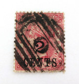 c1865 BRITISH HONDURAS QV 2c OVERPRINT, USED HINGED STAMP.