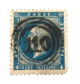 NORWAY c1856 KING OSCAR 4sk UH PERFECT CENTRED 110 TOWN CANCEL STAMP.