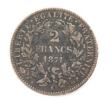 1871 FRENCH FRANCE SILVER 2 FRANCS.
