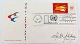 1969 UNITED NATIONS AIR MAIL FDC signed by DESIGNER of STAMP.