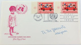 1966 UNITED NATIONS UNICEF FDC signed by DESIGNER of 4c STAMP.