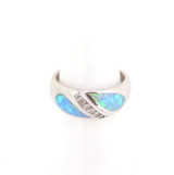 Vibrant Simulated Opal Inlay Sterling Silver CZ Ring Pendant Matching Set 8.7g
