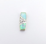 Vibrant Simulated Opal Inlay Sterling Silver CZ Ring Pendant Matching Set 8.7g