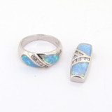 Vibrant Simulated Opal Inlay Sterling Silver CZ Ring Pendant Matching Set 8.7g