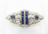 Art Deco Ceylon Sapphire & Diamond Gold + Palladium Double Clip Brooch Val 28040