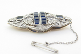 Art Deco Ceylon Sapphire & Diamond Gold + Palladium Double Clip Brooch Val 28040
