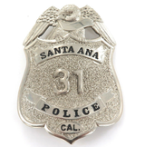 OBSOLETE OLD ISSUE USA SANTA ANA CAL. POLICE 31 BADGE. MADE BY SUN BADGE.