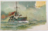 WW1 GERMAN BATTLESHIP "S. M. KUSTENPANZER SIEGFRIED” COLOUR POSTCARD.