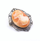 Pair of Beautiful Vintage Sterling Silver Carnelian & Sardonyx Cameo Brooches