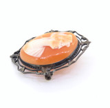 Pair of Beautiful Vintage Sterling Silver Carnelian & Sardonyx Cameo Brooches