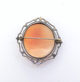 Pair of Beautiful Vintage Sterling Silver Carnelian & Sardonyx Cameo Brooches