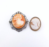 Pair of Beautiful Vintage Sterling Silver Carnelian & Sardonyx Cameo Brooches