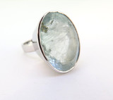 Modern Style Baby Blue Faceted Aquamarine Oval Shape Sterling Silver Ring 16.7g