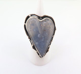 Handmade Lilac Chalcedony Agate Sterling Silver Stylised Heart Ring 16.7g