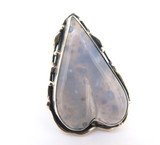 Handmade Lilac Chalcedony Agate Sterling Silver Stylised Heart Ring 16.7g