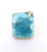 Blue Larimar Square Shaped Sterling Silver Ring with Tiny Starfish 43.4g