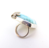 Blue Larimar Square Shaped Sterling Silver Ring with Tiny Starfish 43.4g