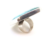 Modern Blue Larimar Triangular Freeform Shaped Sterling Silver Ring 39.2g