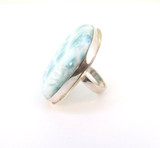 Modern Style Light Blue Larimar Freeform Shaped Sterling Silver Ring 24.3g
