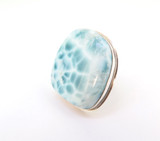 Modern Style Light Blue Larimar Freeform Shaped Sterling Silver Ring 24.3g