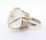 Stunning Handmade Quartz Crystal Carved Rose Sterling Silver Ring Size P/Q