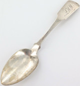 c1830 ALFRED LOCKWOOD, NEW YORK COIN SILVER FIDDLE PATTERN TABLESPOON.