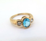 Sparkling Faceted Topaz & CZ Trilogy 9ct Yellow Gold Dress Ring Size O1/2 3.7g