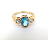 Sparkling Faceted Topaz & CZ Trilogy 9ct Yellow Gold Dress Ring Size O1/2 3.7g