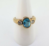 Sparkling Faceted Topaz & CZ Trilogy 9ct Yellow Gold Dress Ring Size O1/2 3.7g