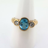 Sparkling Faceted Topaz & CZ Trilogy 9ct Yellow Gold Dress Ring Size O1/2 3.7g