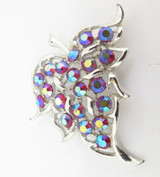 Dazzling Metallic Red Rhinestone Encrusted Large Leaf Brooch / Pendant 17.9g