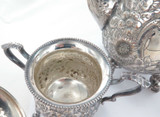 SUPERB VINTAGE QUALITY HAND CHASED REPOUSSE SILVERPLATE 3 PIECE COFFEE SETTING.