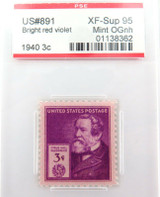 US STAMP #891 1940 3c BRIGHT RED VIOLET PSE GRADED XF-SUP 95 MINT OGnh