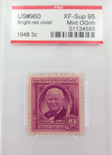 US STAMP #960 1948 3c BRIGHT RED VIOLET PSE GRADED XF-SUP 95 MINT OGnh