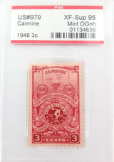 US STAMP #979 1948 3c CARMINE PSE GRADED XF-SUP 95 MINT OGnh