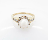 10K Yellow Gold 6.5mm Cultured Pearl & 0.30ct Diamond Set Ring Size O Val $2255
