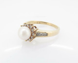 10K Yellow Gold 6.5mm Cultured Pearl & 0.30ct Diamond Set Ring Size O Val $2255