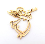 Vintage Gold Tone Angel Blowing Trumpet Brooch & Earring Set + Tree Decoration
