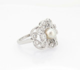 Antique 14k White Gold 0.62ct Pearl & Diamond Cluster Ring Size K Val $4665