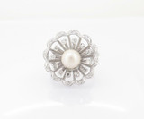 A Vintage Akoya Pearl & Diamond Cluster 14K White Gold Ring Size M Val $3790