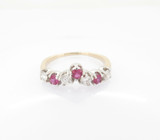 Pink Sapphire & Diamond Contoured Anniversary 14ct Yellow Gold Ring Val $2645 #1