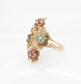 An Impressive Diamond Ruby Sapphire Chalcedony 14K Gold Ring Size P Val $5450